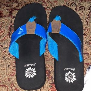 Yellow box flip flops